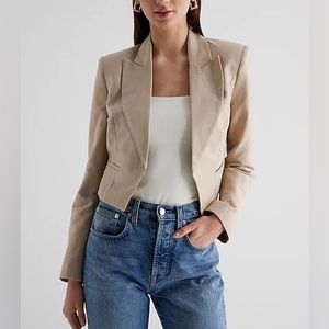 NWT! $148 Linen-Blend Cropped Blazer, Neutral, Small